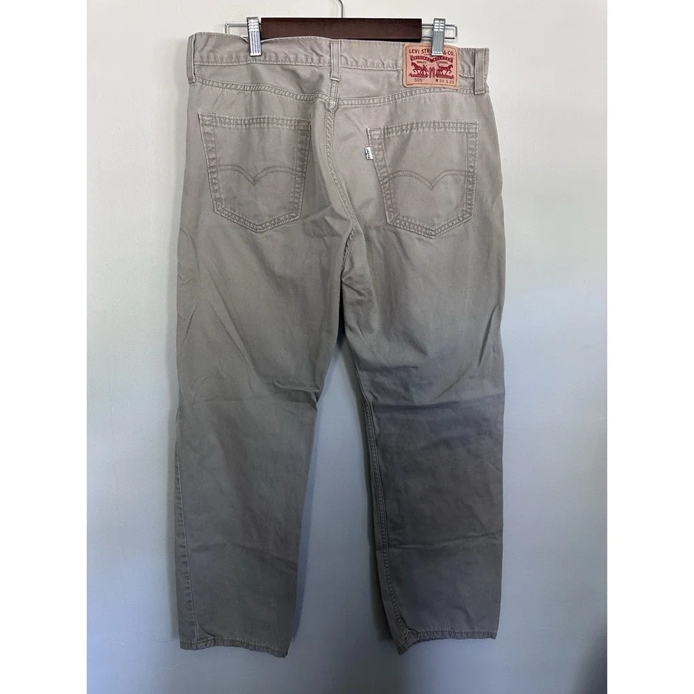 Levis Mens 505 Jeans Size 34x29 Khaki Straight Casual Denim Stretch Classic Tan